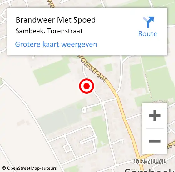 Locatie op kaart van de 112 melding: Brandweer Met Spoed Naar Sambeek, Torenstraat op 7 juli 2021 06:40