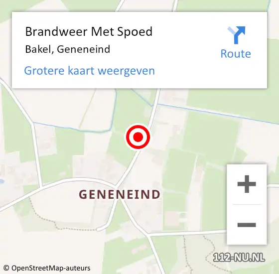 Locatie op kaart van de 112 melding: Brandweer Met Spoed Naar Bakel, Geneneind op 15 juni 2014 16:39