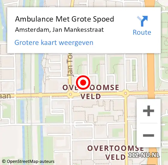 Locatie op kaart van de 112 melding: Ambulance Met Grote Spoed Naar Amsterdam, Jan Mankesstraat op 7 juli 2021 07:58