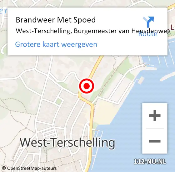 Locatie op kaart van de 112 melding: Brandweer Met Spoed Naar West-Terschelling, Burgemeester van Heusdenweg op 7 juli 2021 08:05