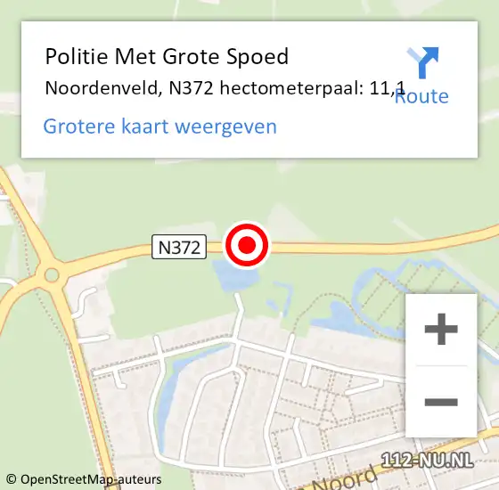 Locatie op kaart van de 112 melding: Politie Met Grote Spoed Naar Noordenveld, N372 hectometerpaal: 11,1 op 7 juli 2021 08:22