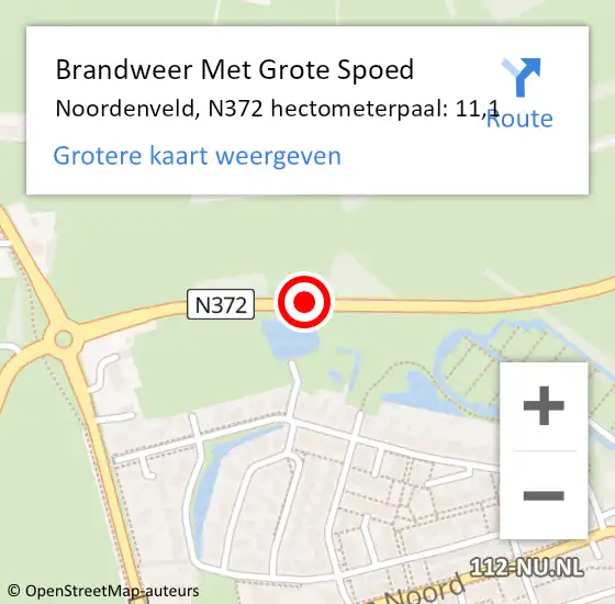 Locatie op kaart van de 112 melding: Brandweer Met Grote Spoed Naar Noordenveld, N372 hectometerpaal: 11,1 op 7 juli 2021 08:22