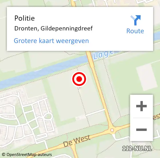 Locatie op kaart van de 112 melding: Politie Dronten, Gildepenningdreef op 7 juli 2021 08:27