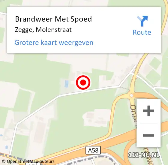 Locatie op kaart van de 112 melding: Brandweer Met Spoed Naar Zegge, Molenstraat op 7 juli 2021 08:57