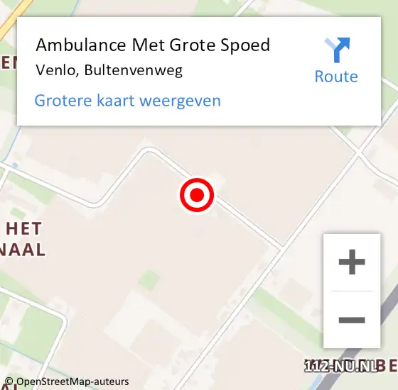 Locatie op kaart van de 112 melding: Ambulance Met Grote Spoed Naar Venlo, Bultenvenweg op 7 juli 2021 09:01