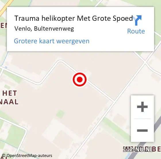 Locatie op kaart van de 112 melding: Trauma helikopter Met Grote Spoed Naar Venlo, Bultenvenweg op 7 juli 2021 09:02