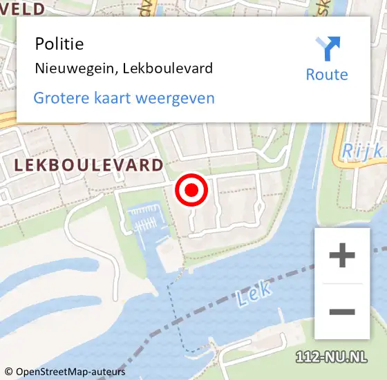 Locatie op kaart van de 112 melding: Politie Nieuwegein, Lekboulevard op 7 juli 2021 09:18