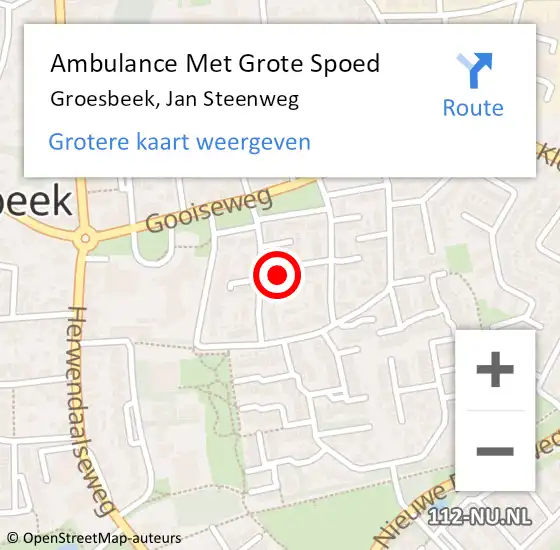 Locatie op kaart van de 112 melding: Ambulance Met Grote Spoed Naar Groesbeek, Jan Steenweg op 7 juli 2021 09:20