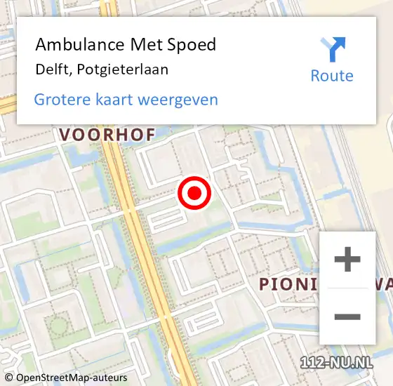 Locatie op kaart van de 112 melding: Ambulance Met Spoed Naar Delft, Potgieterlaan op 7 juli 2021 10:04