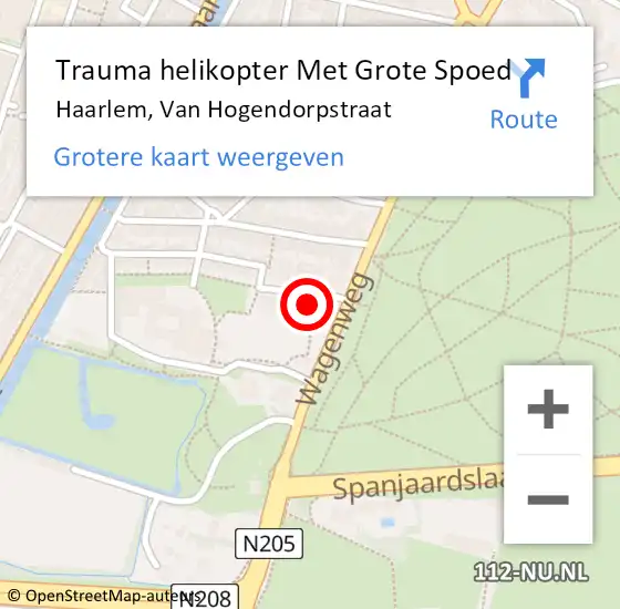 Locatie op kaart van de 112 melding: Trauma helikopter Met Grote Spoed Naar Haarlem, Van Hogendorpstraat op 7 juli 2021 10:21