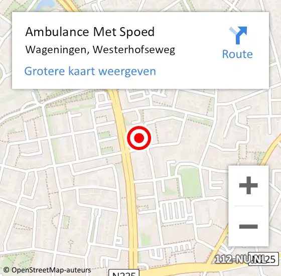 Locatie op kaart van de 112 melding: Ambulance Met Spoed Naar Wageningen, Westerhofseweg op 7 juli 2021 10:26