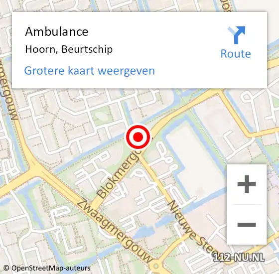 Locatie op kaart van de 112 melding: Ambulance Hoorn, Beurtschip op 7 juli 2021 10:55