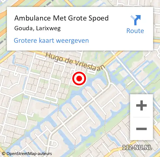 Locatie op kaart van de 112 melding: Ambulance Met Grote Spoed Naar Gouda, Larixweg op 7 juli 2021 11:14