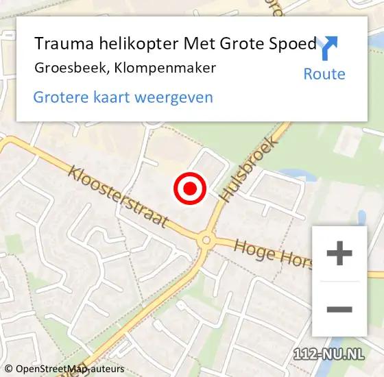 Locatie op kaart van de 112 melding: Trauma helikopter Met Grote Spoed Naar Groesbeek, Klompenmaker op 7 juli 2021 11:31