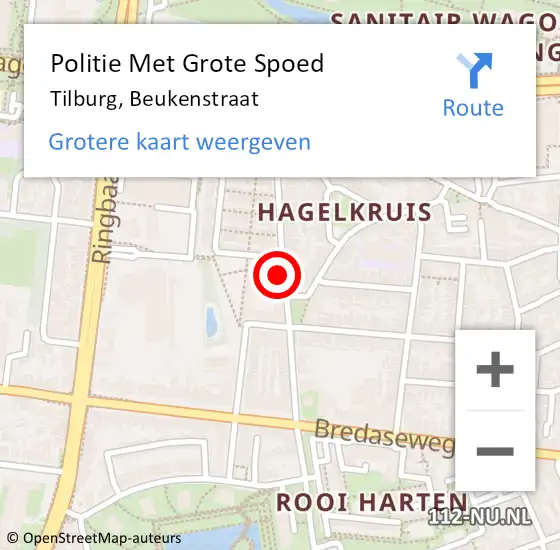 Locatie op kaart van de 112 melding: Politie Met Grote Spoed Naar Tilburg, Beukenstraat op 7 juli 2021 11:32