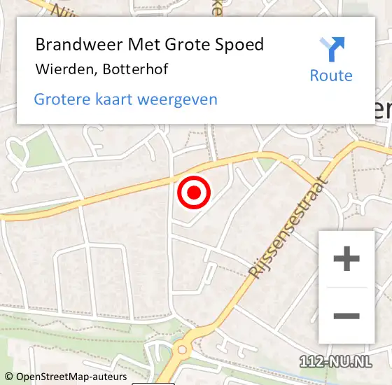 Locatie op kaart van de 112 melding: Brandweer Met Grote Spoed Naar Wierden, Botterhof op 7 juli 2021 12:05