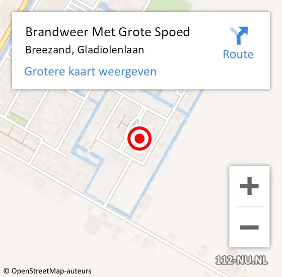 Locatie op kaart van de 112 melding: Brandweer Met Grote Spoed Naar Breezand, Gladiolenlaan op 7 juli 2021 12:22