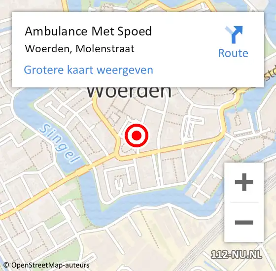 Locatie op kaart van de 112 melding: Ambulance Met Spoed Naar Woerden, Molenstraat op 15 juni 2014 17:16