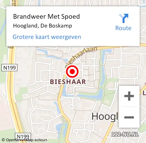 Locatie op kaart van de 112 melding: Brandweer Met Spoed Naar Hoogland, De Boskamp op 7 juli 2021 12:38