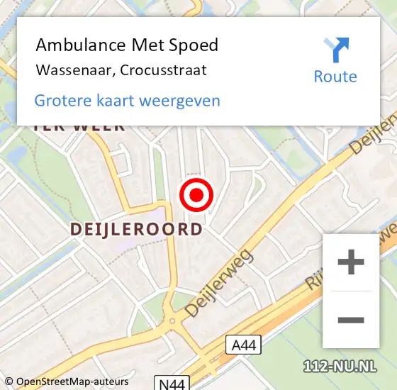 Locatie op kaart van de 112 melding: Ambulance Met Spoed Naar Wassenaar, Crocusstraat op 7 juli 2021 12:51