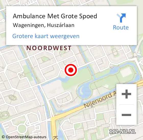 Locatie op kaart van de 112 melding: Ambulance Met Grote Spoed Naar Wageningen, Huszárlaan op 7 juli 2021 12:59