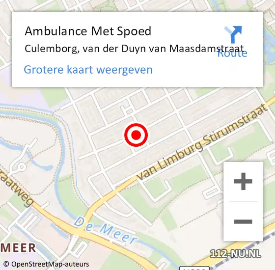 Locatie op kaart van de 112 melding: Ambulance Met Spoed Naar Culemborg, van der Duyn van Maasdamstraat op 7 juli 2021 13:05