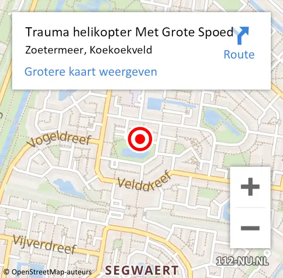 Locatie op kaart van de 112 melding: Trauma helikopter Met Grote Spoed Naar Zoetermeer, Koekoekveld op 7 juli 2021 13:14