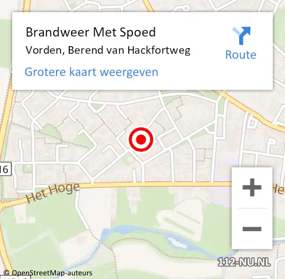 Locatie op kaart van de 112 melding: Brandweer Met Spoed Naar Vorden, Berend van Hackfortweg op 7 juli 2021 13:17