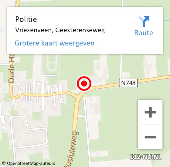 Locatie op kaart van de 112 melding: Politie Vriezenveen, Geesterenseweg op 7 juli 2021 13:19