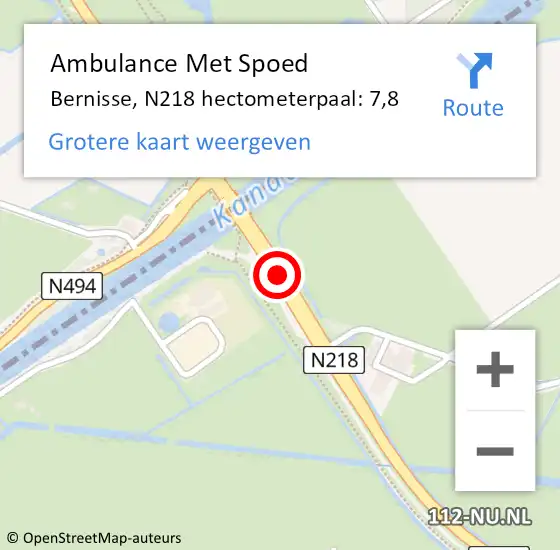 Locatie op kaart van de 112 melding: Ambulance Met Spoed Naar Bernisse, N218 hectometerpaal: 7,8 op 7 juli 2021 13:36