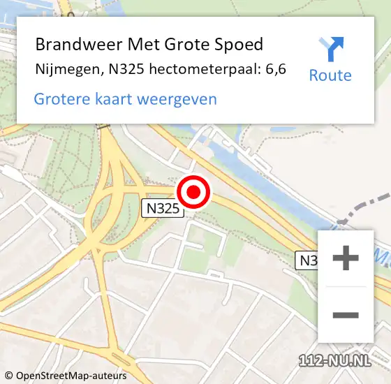 Locatie op kaart van de 112 melding: Brandweer Met Grote Spoed Naar Nijmegen, N325 hectometerpaal: 6,6 op 7 juli 2021 14:11