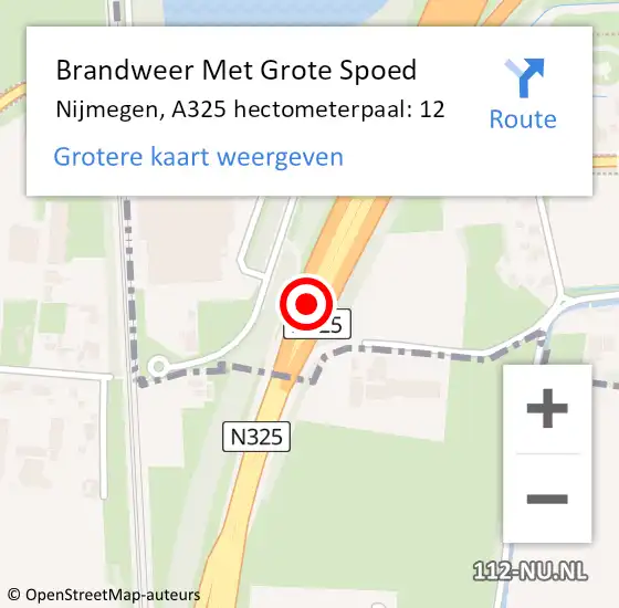 Locatie op kaart van de 112 melding: Brandweer Met Grote Spoed Naar Nijmegen, A325 hectometerpaal: 12 op 7 juli 2021 14:16