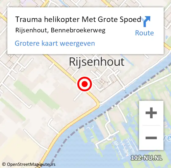 Locatie op kaart van de 112 melding: Trauma helikopter Met Grote Spoed Naar Rijsenhout, Bennebroekerweg op 7 juli 2021 14:17