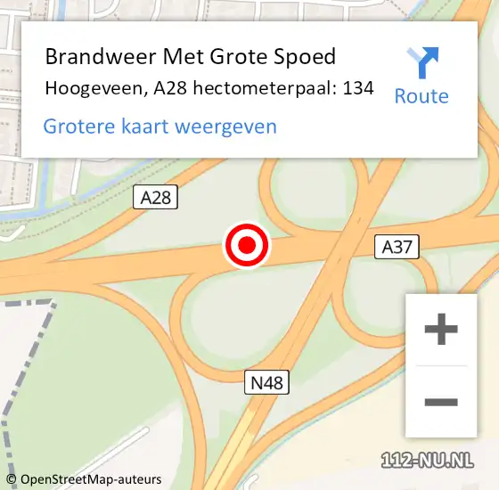 Locatie op kaart van de 112 melding: Brandweer Met Grote Spoed Naar Hoogeveen, A28 hectometerpaal: 134 op 7 juli 2021 14:30