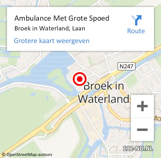 Locatie op kaart van de 112 melding: Ambulance Met Grote Spoed Naar Broek in Waterland, Laan op 7 juli 2021 14:41