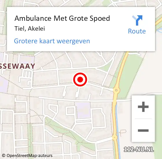 Locatie op kaart van de 112 melding: Ambulance Met Grote Spoed Naar Tiel, Akelei op 7 juli 2021 15:19