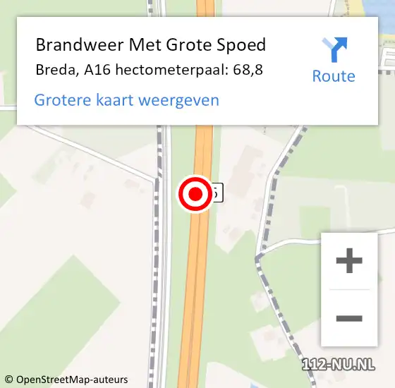 Locatie op kaart van de 112 melding: Brandweer Met Grote Spoed Naar Breda, A16 hectometerpaal: 68,8 op 7 juli 2021 15:33