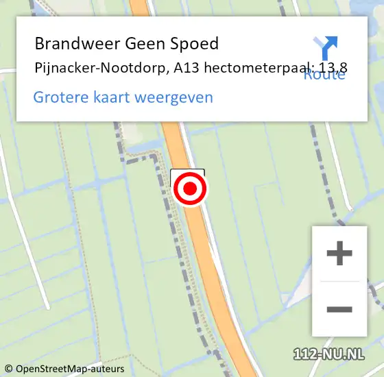 Locatie op kaart van de 112 melding: Brandweer Geen Spoed Naar Pijnacker-Nootdorp, A13 hectometerpaal: 13,8 op 7 juli 2021 15:47