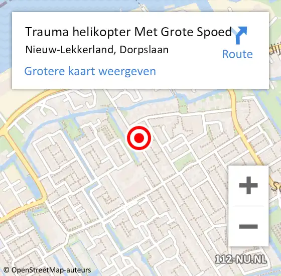 Locatie op kaart van de 112 melding: Trauma helikopter Met Grote Spoed Naar Nieuw-Lekkerland, Dorpslaan op 7 juli 2021 15:47