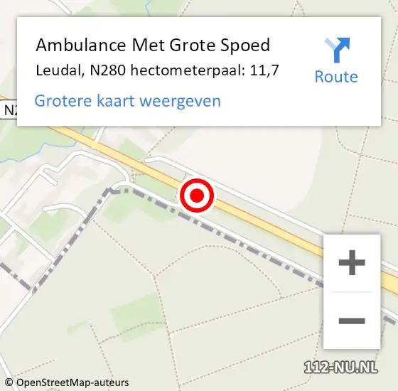 Locatie op kaart van de 112 melding: Ambulance Met Grote Spoed Naar Leudal, N280 hectometerpaal: 11,7 op 7 juli 2021 16:24