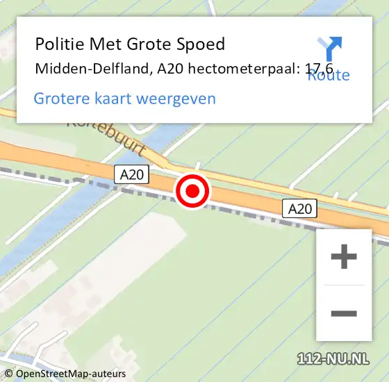 Locatie op kaart van de 112 melding: Politie Met Grote Spoed Naar Midden-Delfland, A20 hectometerpaal: 17,6 op 7 juli 2021 16:24