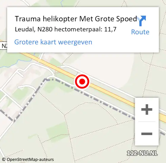 Locatie op kaart van de 112 melding: Trauma helikopter Met Grote Spoed Naar Leudal, N280 hectometerpaal: 11,7 op 7 juli 2021 16:26