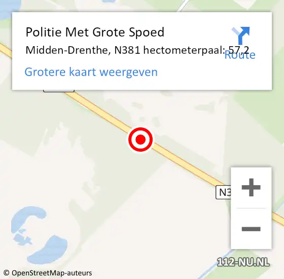 Locatie op kaart van de 112 melding: Politie Met Grote Spoed Naar Midden-Drenthe, N381 hectometerpaal: 57,2 op 7 juli 2021 16:26