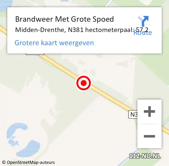 Locatie op kaart van de 112 melding: Brandweer Met Grote Spoed Naar Midden-Drenthe, N381 hectometerpaal: 57,2 op 7 juli 2021 16:26