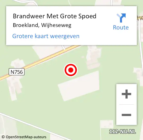 Locatie op kaart van de 112 melding: Brandweer Met Grote Spoed Naar Broekland, Wijheseweg op 7 juli 2021 16:32