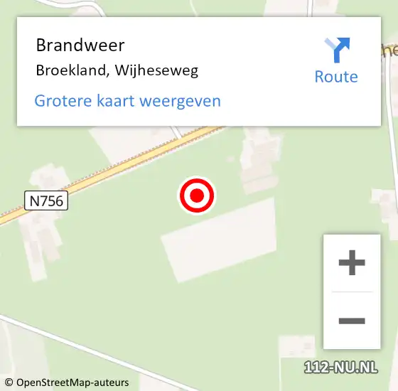 Locatie op kaart van de 112 melding: Brandweer Broekland, Wijheseweg op 7 juli 2021 16:35