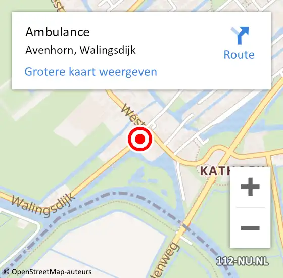 Locatie op kaart van de 112 melding: Ambulance Avenhorn, Walingsdijk op 7 juli 2021 17:18