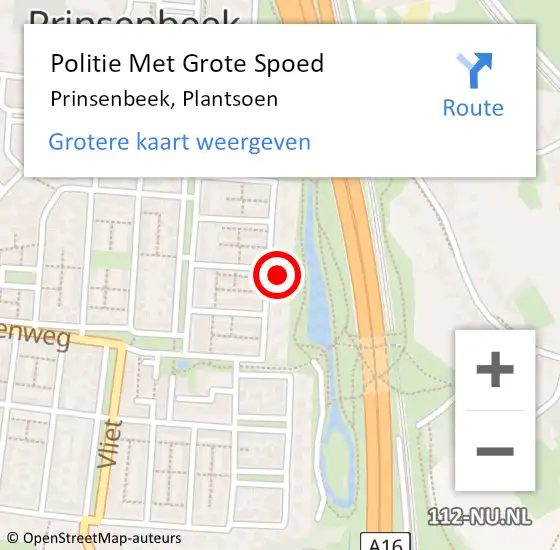 Locatie op kaart van de 112 melding: Politie Met Grote Spoed Naar Prinsenbeek, Plantsoen op 7 juli 2021 18:07
