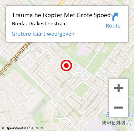 Locatie op kaart van de 112 melding: Trauma helikopter Met Grote Spoed Naar Breda, Drakesteinstraat op 7 juli 2021 18:22