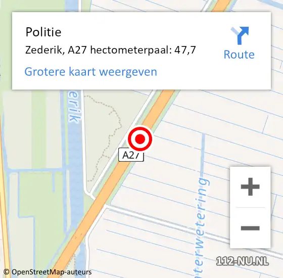 Locatie op kaart van de 112 melding: Politie Zederik, A27 hectometerpaal: 47,7 op 7 juli 2021 18:32